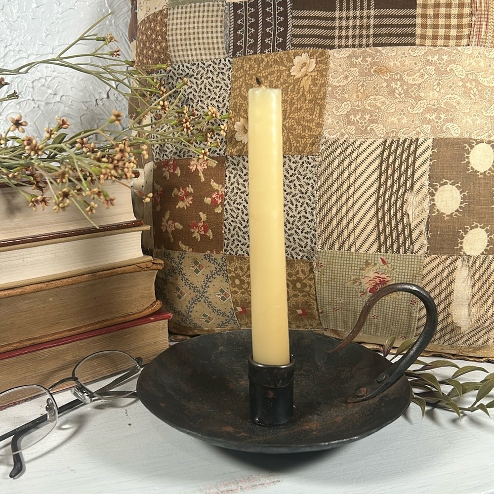 VTG Hand Forged Iron Candlestick Handheld Hand Made Rustic Farmhouse Primitive